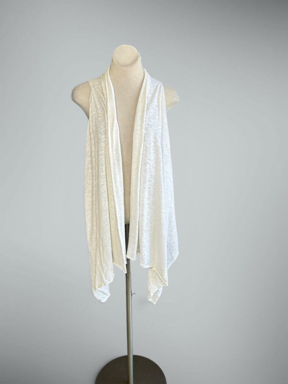Eileen Fisher Womens Open Drape Sleeveless Sweater Vest White Linen Cotton M